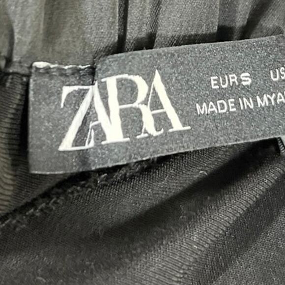 Zara Women's Black Silk Satin Wide Leg High Waist Pull On Crop Trousers Pants S - Picture 5 of 6